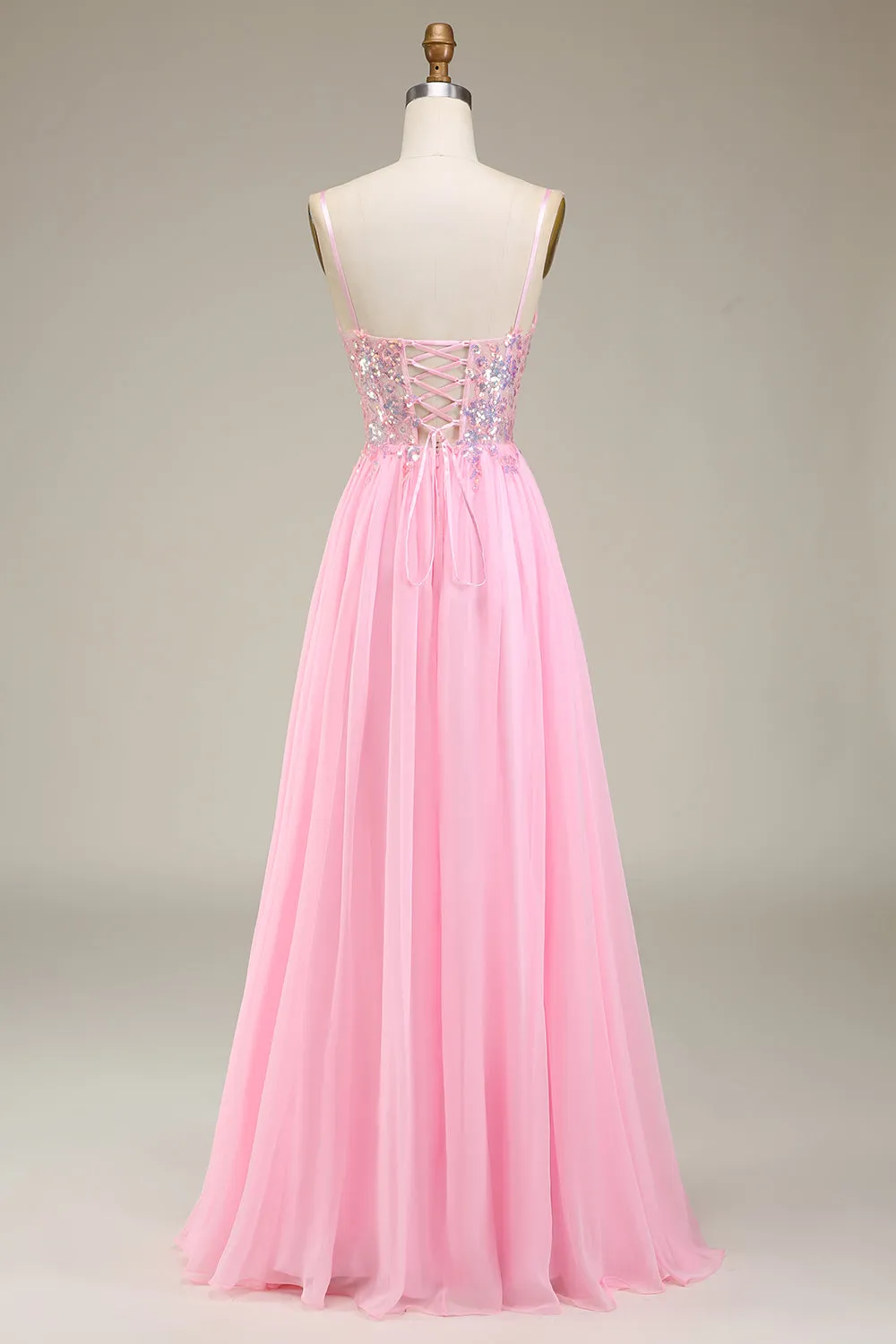 Pink Corset Spaghetti Straps A-line Prom Dress with Pleated sold by Zapaka product image thumbnail 2