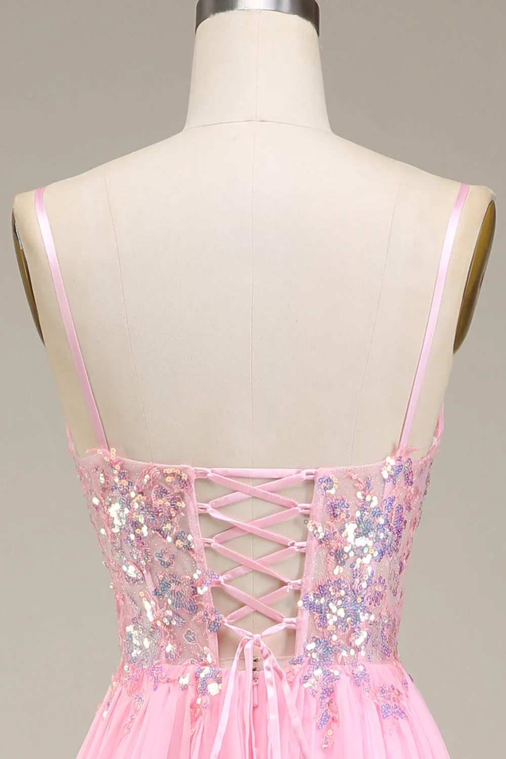 Pink Corset Spaghetti Straps A-line Prom Dress with Pleated sold by Zapaka product image thumbnail 5