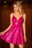 A-Line Spaghetti Straps Glitter Fuchsia Short Homecoming Dress sold by Zapaka