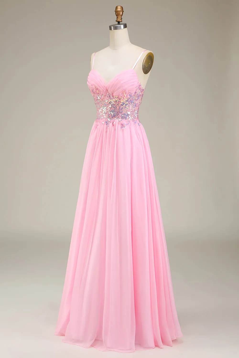 Pink Corset Spaghetti Straps A-line Prom Dress with Pleated sold by Zapaka product image thumbnail 3