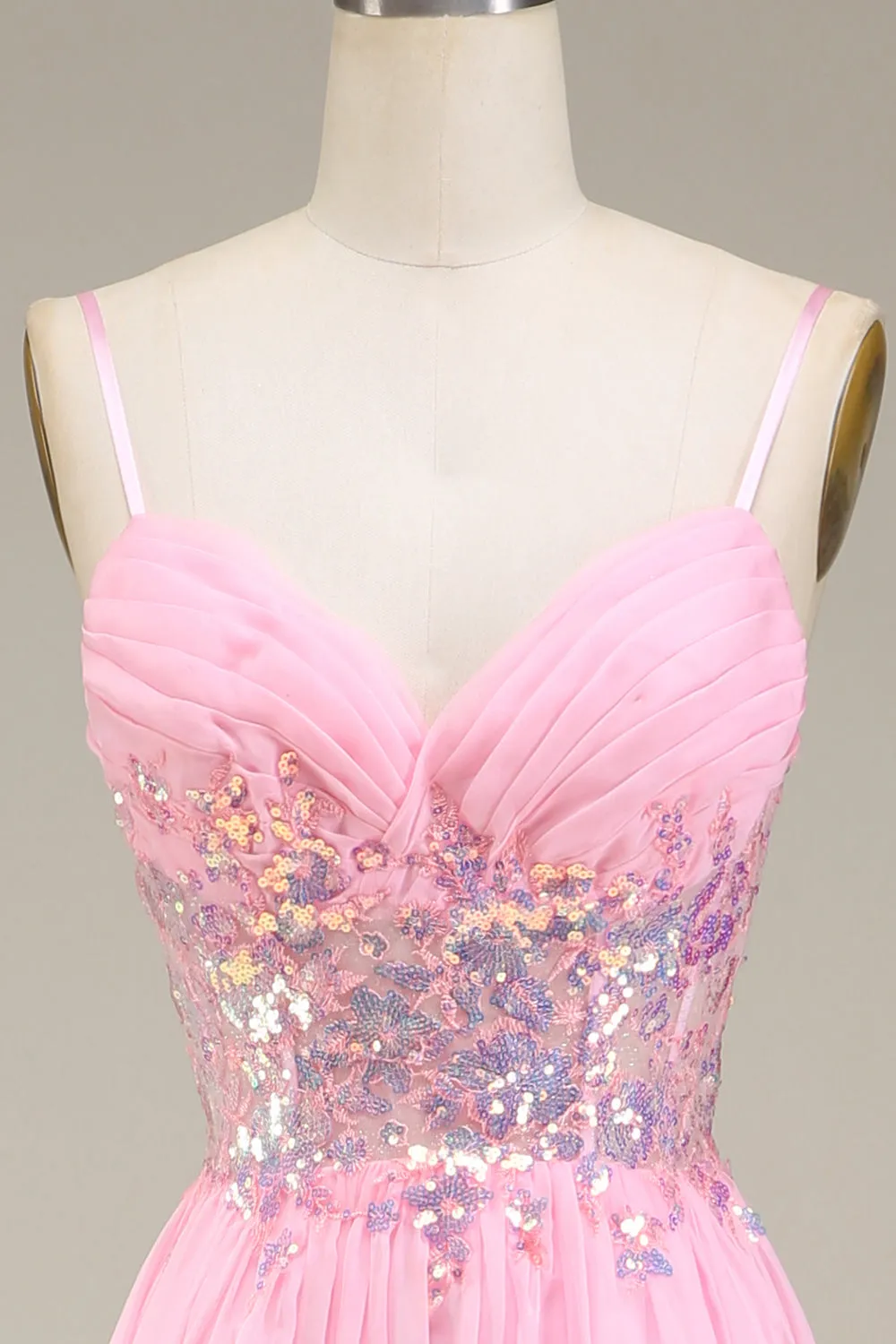 Pink Corset Spaghetti Straps A-line Prom Dress with Pleated sold by Zapaka product image thumbnail 4