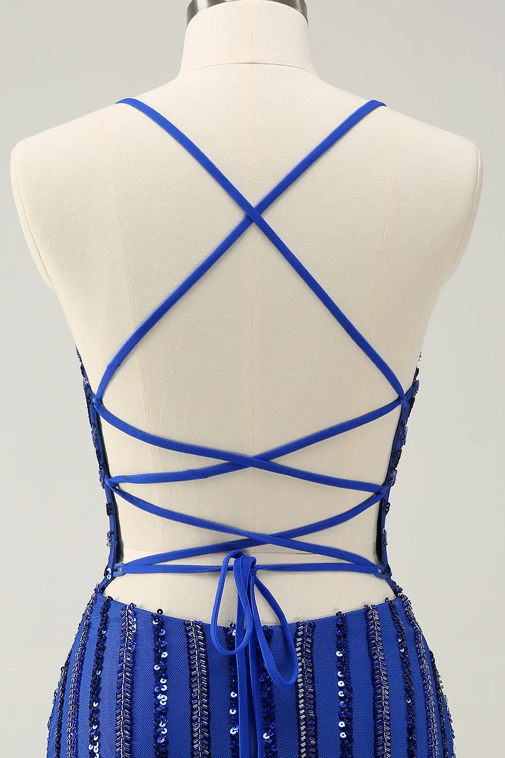 Sparkly Royal Blue Tight Sequined Spaghetti Straps Homecoming Dress sold by Zapaka product image thumbnail 5