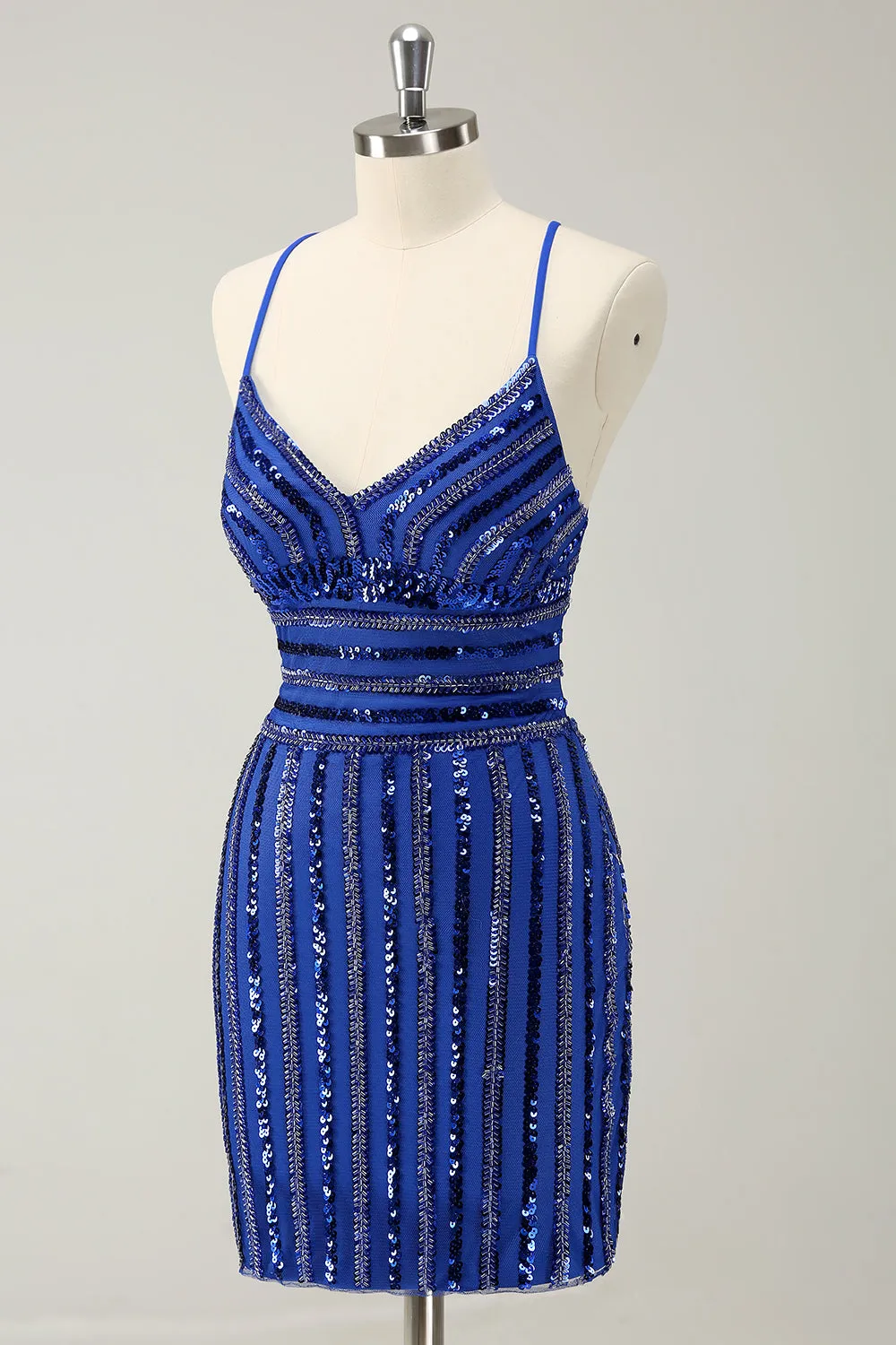 Sparkly Royal Blue Tight Sequined Spaghetti Straps Homecoming Dress sold by Zapaka product image thumbnail 3