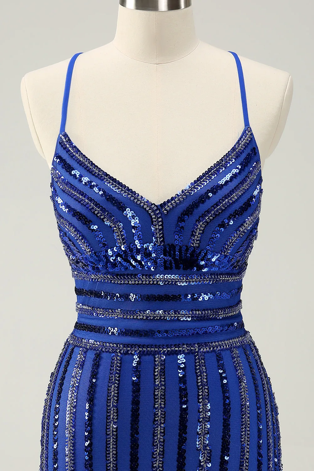 Sparkly Royal Blue Tight Sequined Spaghetti Straps Homecoming Dress sold by Zapaka product image thumbnail 4