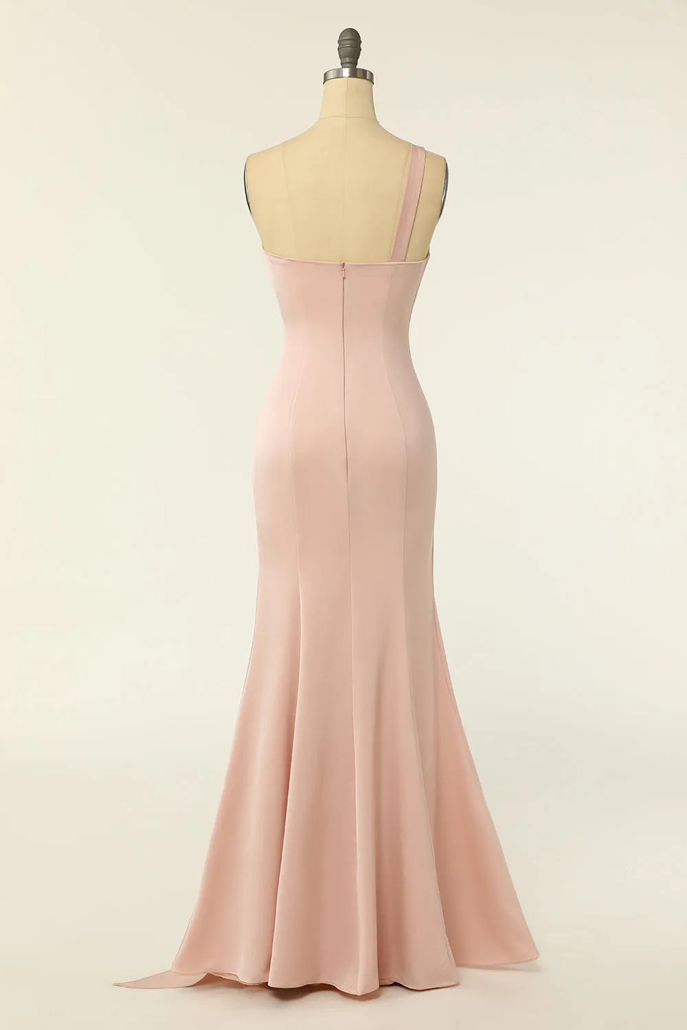Mermaid One Shoulder Blush Long Bridesmaid Dress with Ruffles sold by Zapaka product image thumbnail 2