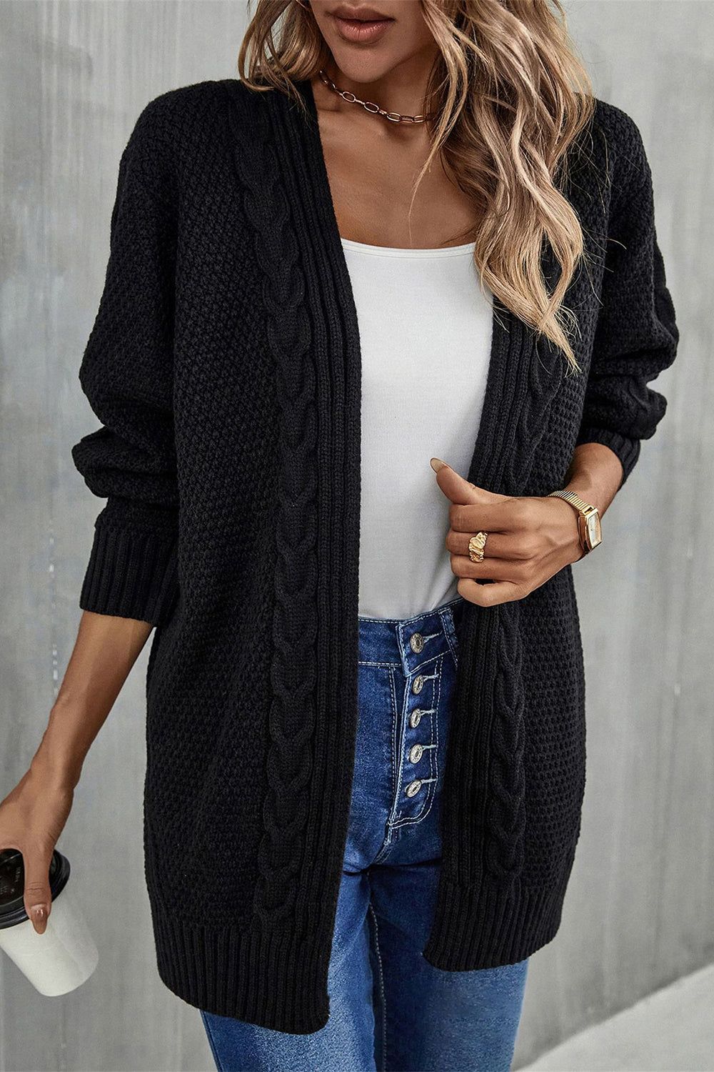 Black Knitted Cardigan Sweater sold by Zapaka