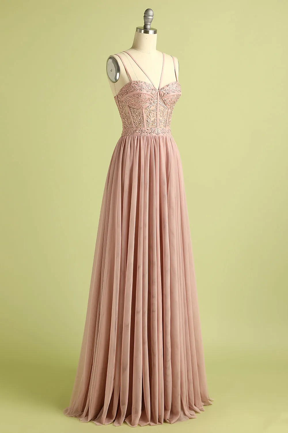 Pink Split Front Spaghetti Straps Prom Dress sold by Zapaka product image thumbnail 4