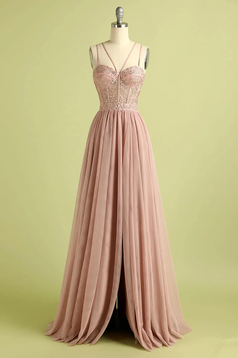 Pink Split Front Spaghetti Straps Prom Dress sold by Zapaka