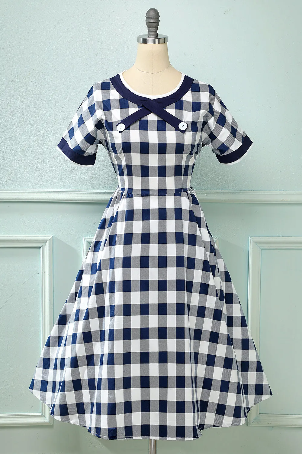 Red Plaid Boat Neck 1950s Dress sold by Zapaka product image thumbnail 4
