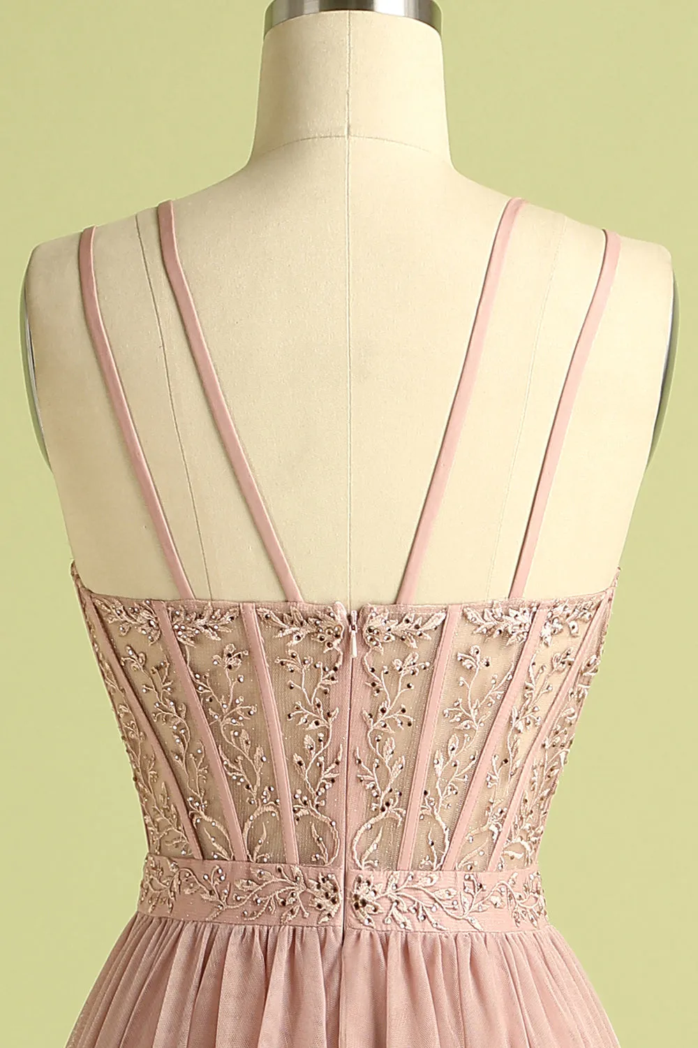 Pink Split Front Spaghetti Straps Prom Dress sold by Zapaka product image thumbnail 5