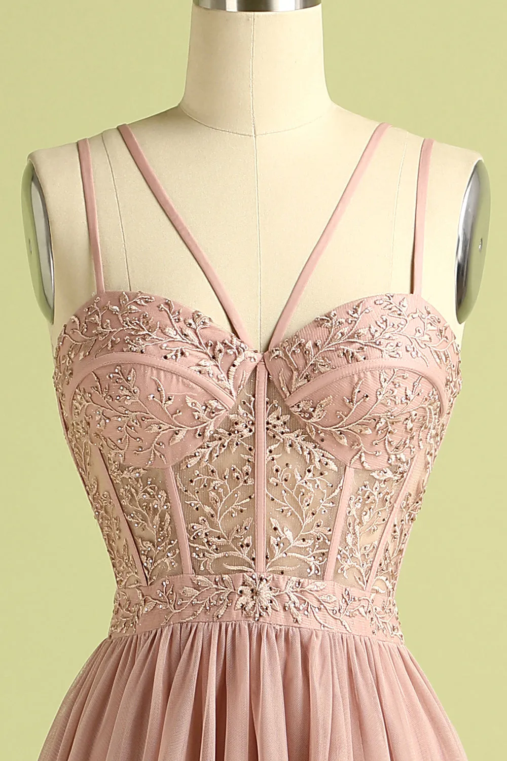 Pink Split Front Spaghetti Straps Prom Dress sold by Zapaka product image thumbnail 3