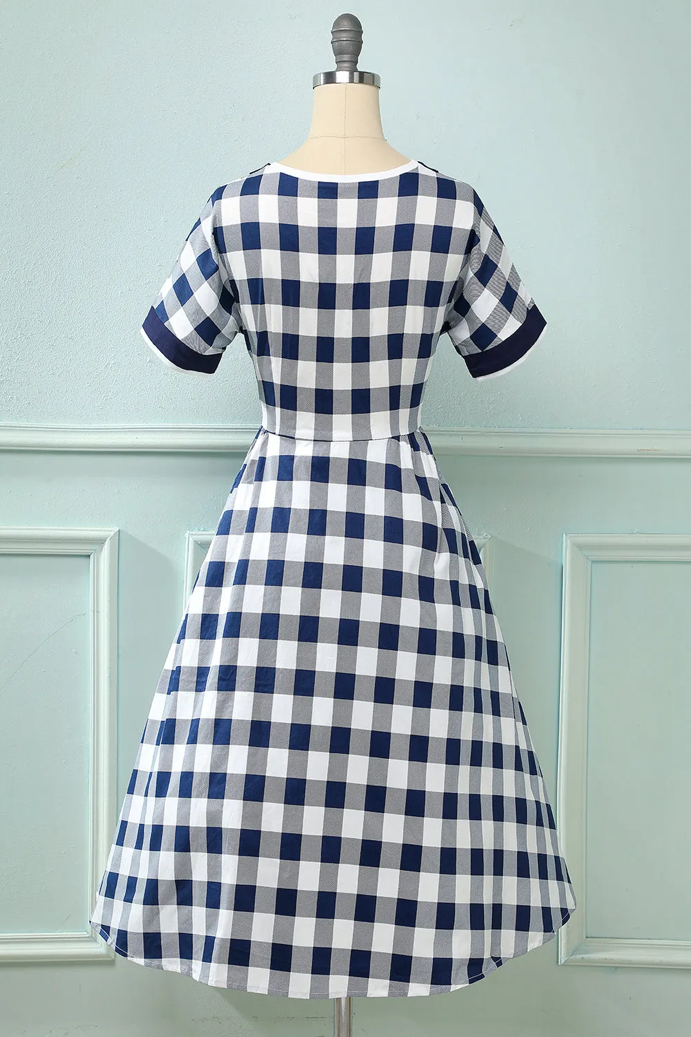 Red Plaid Boat Neck 1950s Dress sold by Zapaka product image thumbnail 5