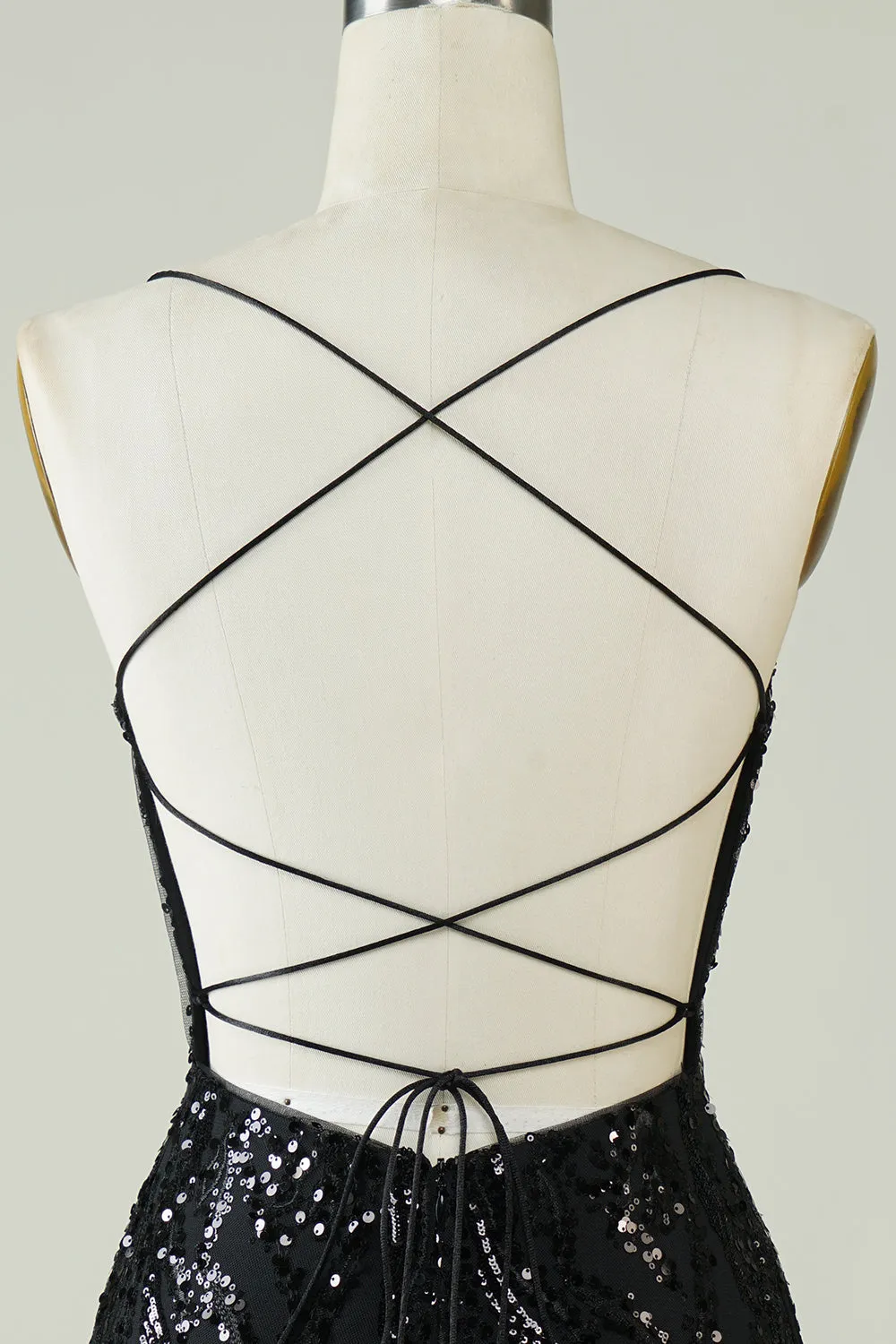 Black Sequins Spaghetti Straps Tight Homecoming Dress sold by Zapaka product image thumbnail 5