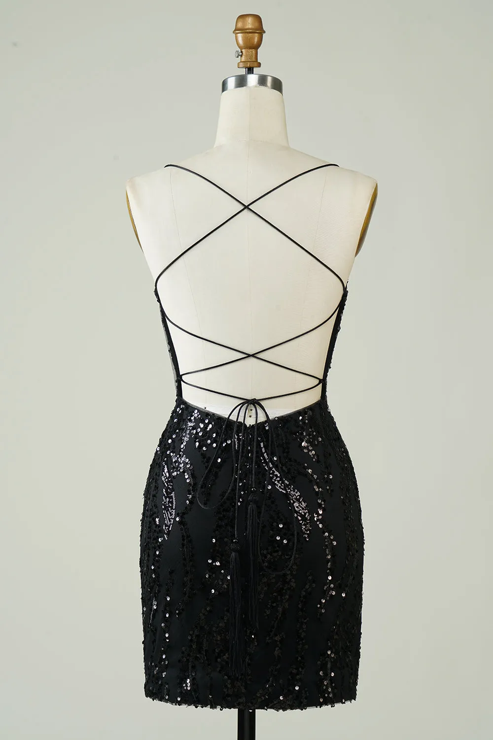 Black Sequins Spaghetti Straps Tight Homecoming Dress sold by Zapaka product image thumbnail 2