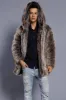 Brown Open Front Lapel Neck Long Faux Fur Men Coat sold by Zapaka