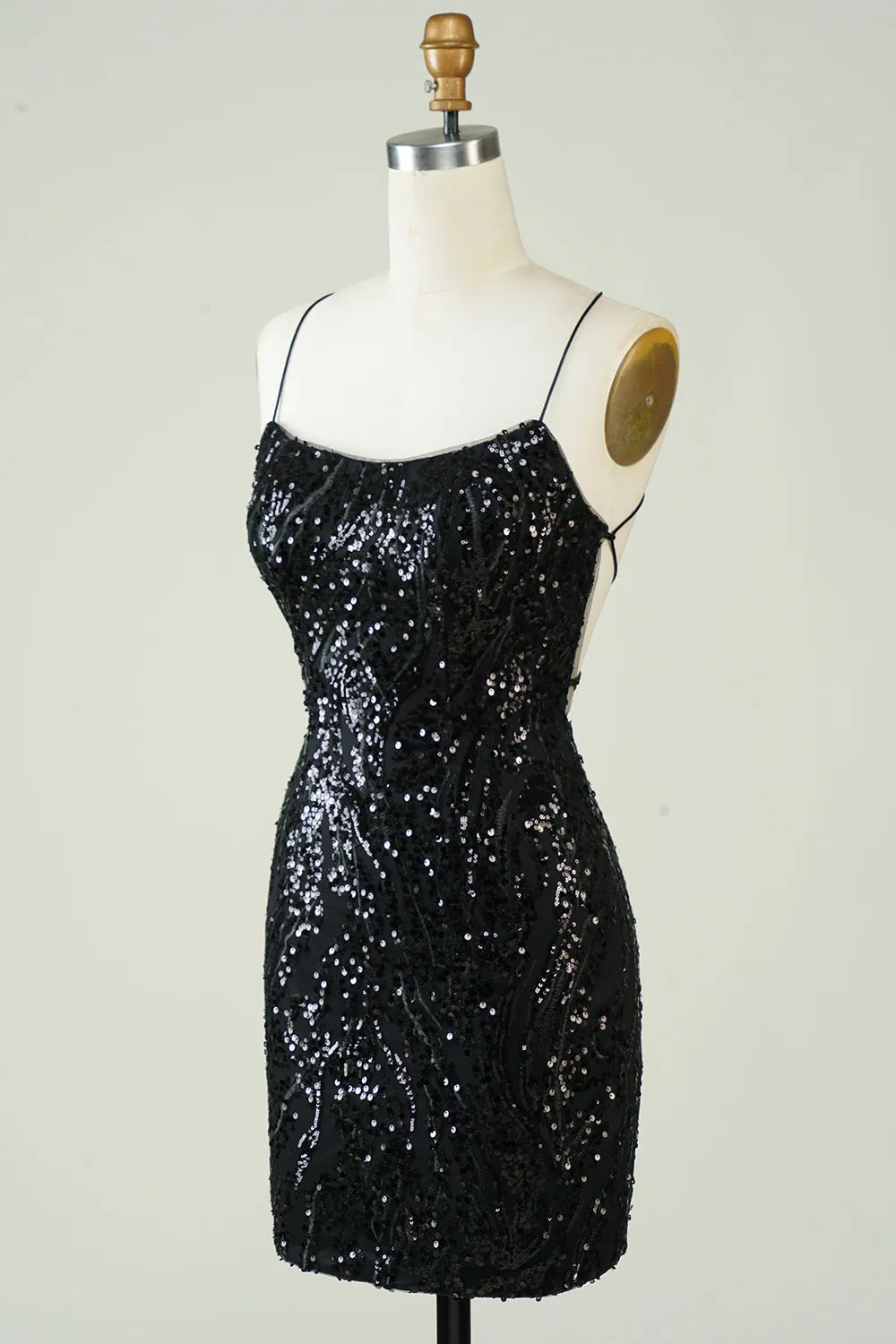 Black Sequins Spaghetti Straps Tight Homecoming Dress sold by Zapaka product image thumbnail 3