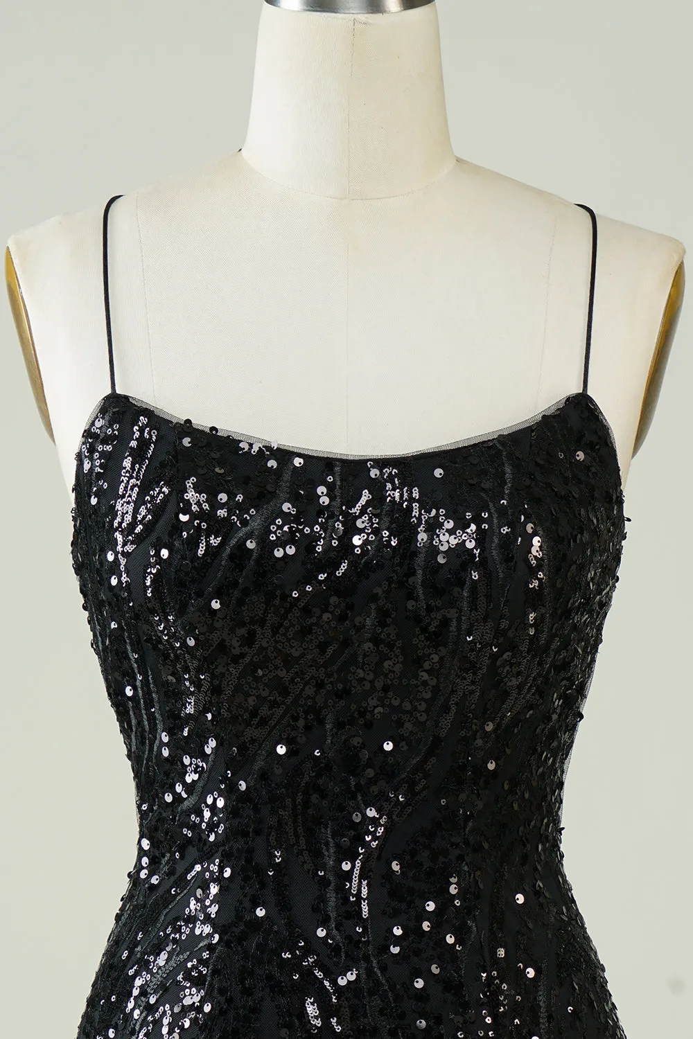 Black Sequins Spaghetti Straps Tight Homecoming Dress sold by Zapaka product image thumbnail 4
