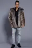 Brown Open Front Lapel Neck Long Faux Fur Men Coat sold by Zapaka