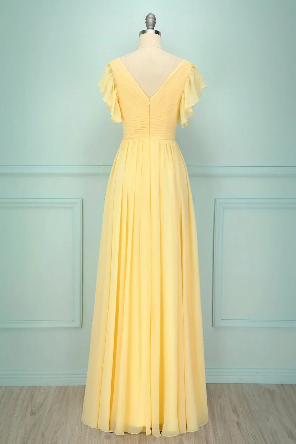 Yellow V-neck Long Bridesmaid Dress sold by Zapaka product image thumbnail 2