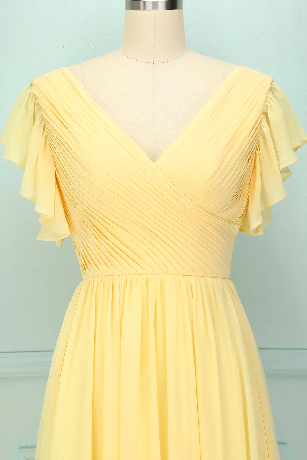 Yellow V-neck Long Bridesmaid Dress sold by Zapaka product image thumbnail 3
