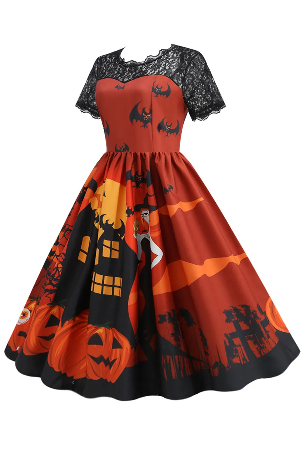 Orange Halloween Vintage Dress with Lace sold by Zapaka product image thumbnail 3