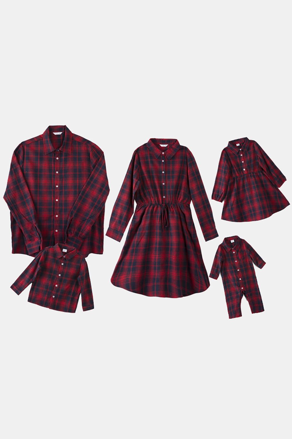 Family Matching Outfits Dark Red Plaid Bowknot Dresses and Long Sleeves T-Shirt sold by Zapaka product image thumbnail 2