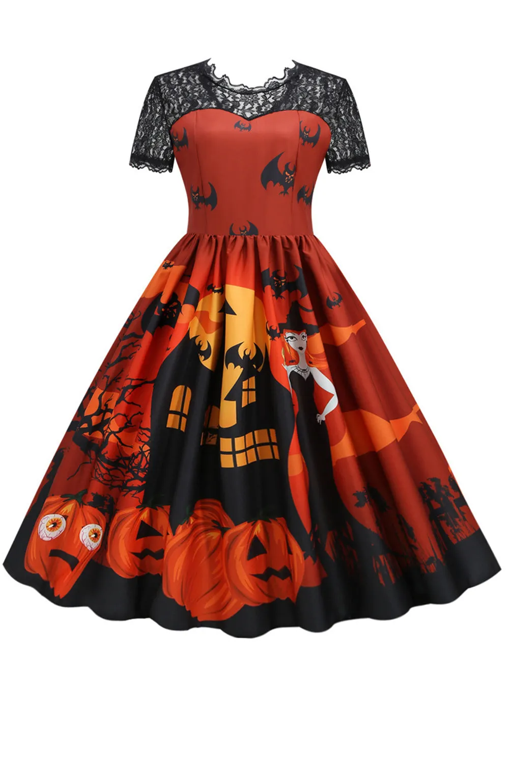 Orange Halloween Vintage Dress with Lace sold by Zapaka