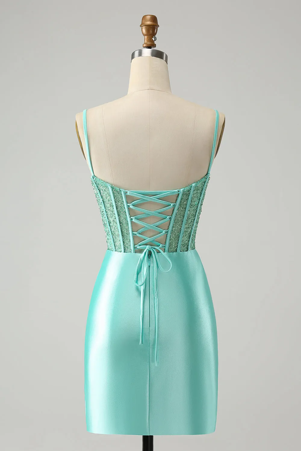 Light Green Spaghetti Straps Bodycon Corset Satin Homecoming Dress with Slit sold by Zapaka product image thumbnail 2