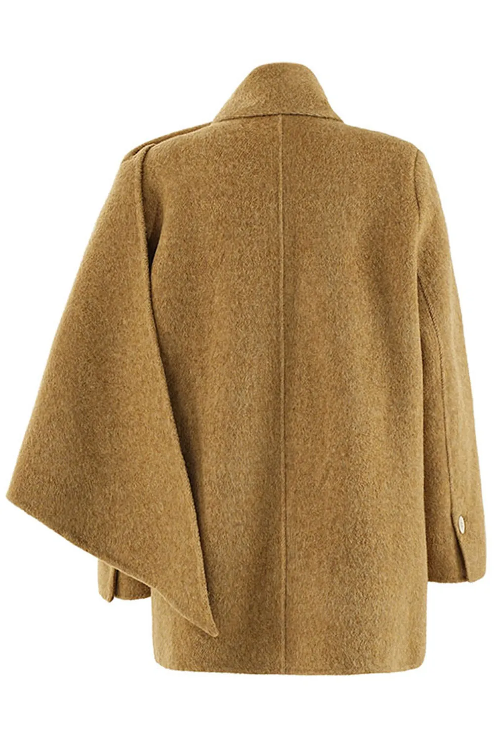 Khaki Faux Leather Wool Coat sold by Zapaka product image thumbnail 2