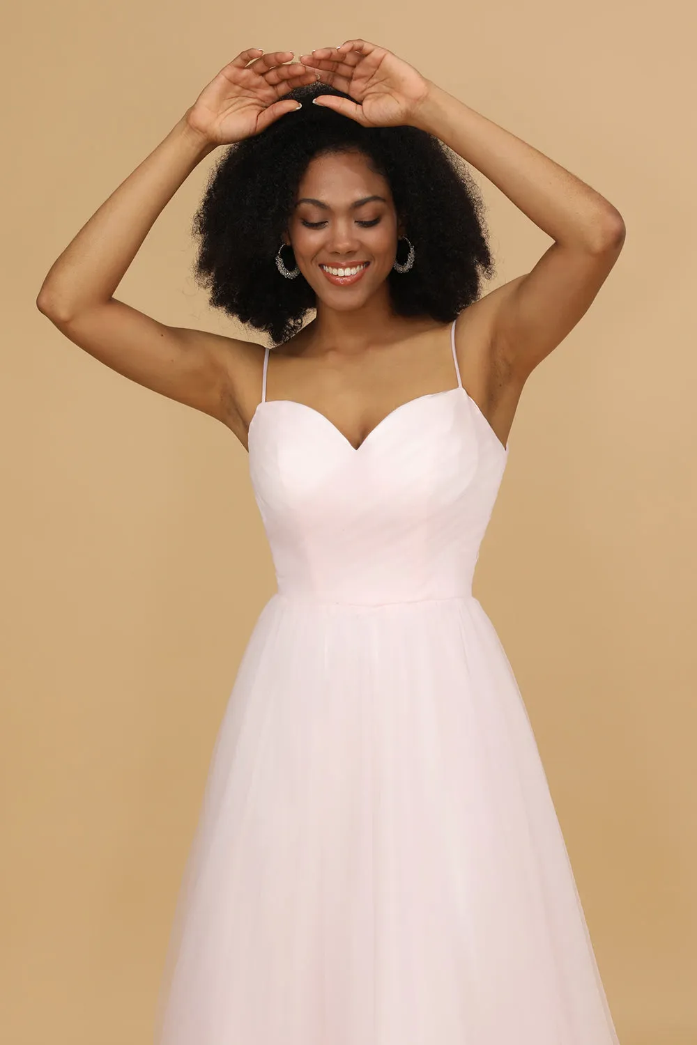Pink Spaghetti Straps Tulle Bridesmaid Dress sold by Zapaka product image thumbnail 3