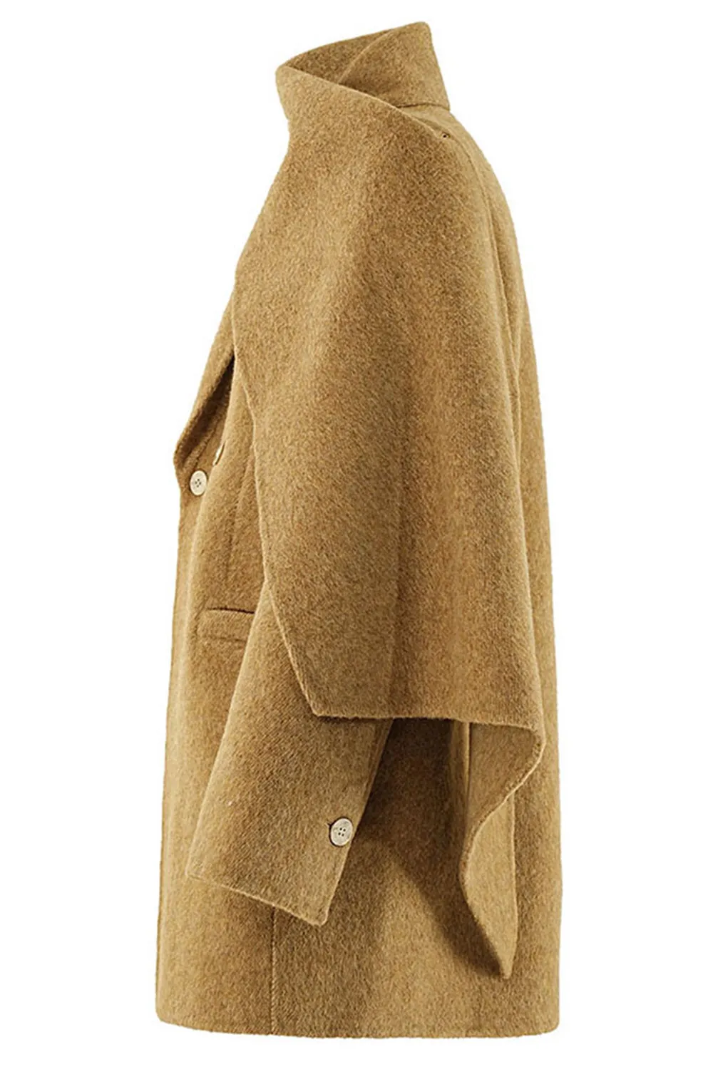 Khaki Faux Leather Wool Coat sold by Zapaka product image thumbnail 3