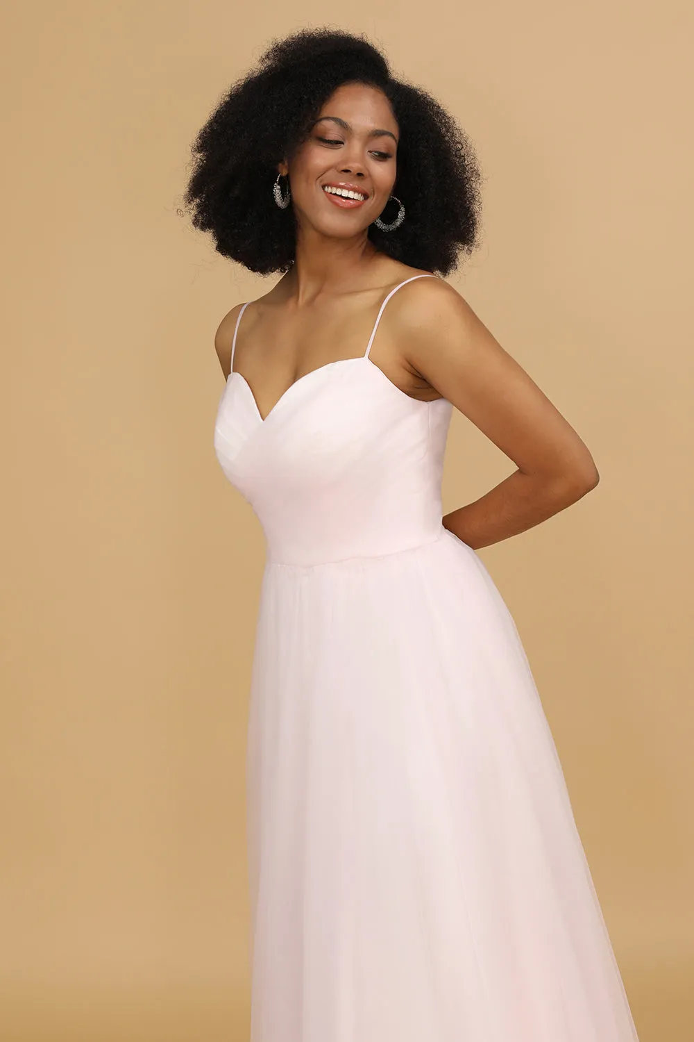 Pink Spaghetti Straps Tulle Bridesmaid Dress sold by Zapaka product image thumbnail 4