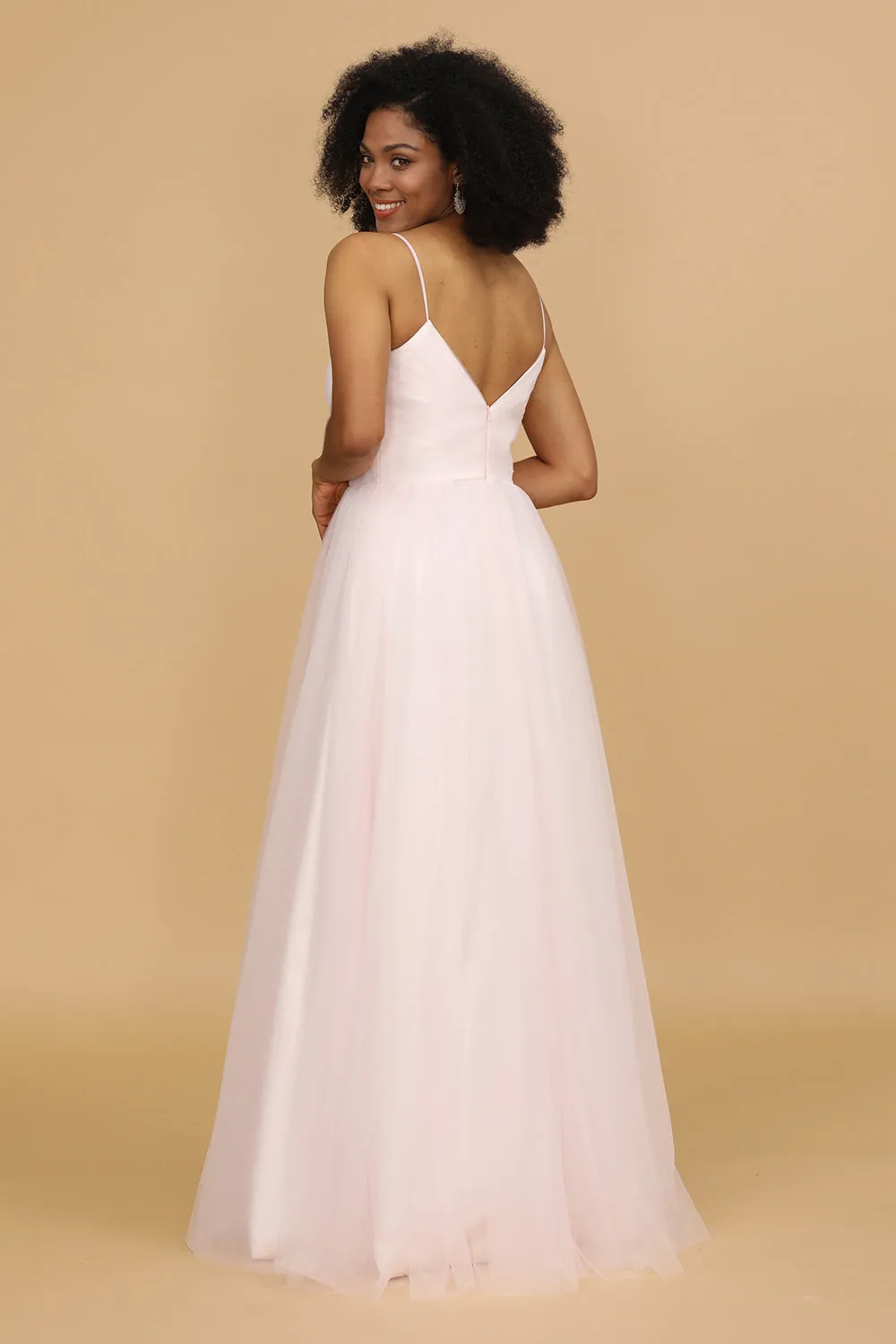 Pink Spaghetti Straps Tulle Bridesmaid Dress sold by Zapaka product image thumbnail 2