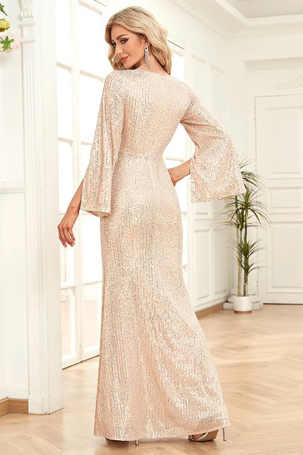 Champagne Sequins Sheath Formal Dress with Pleated sold by Zapaka product image thumbnail 2