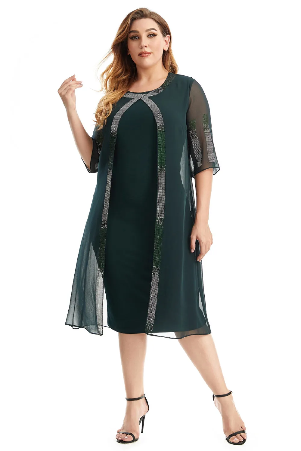Plus Size Dark Green Mother Of The Bride Dress With Cape sold by Zapaka product image thumbnail 4