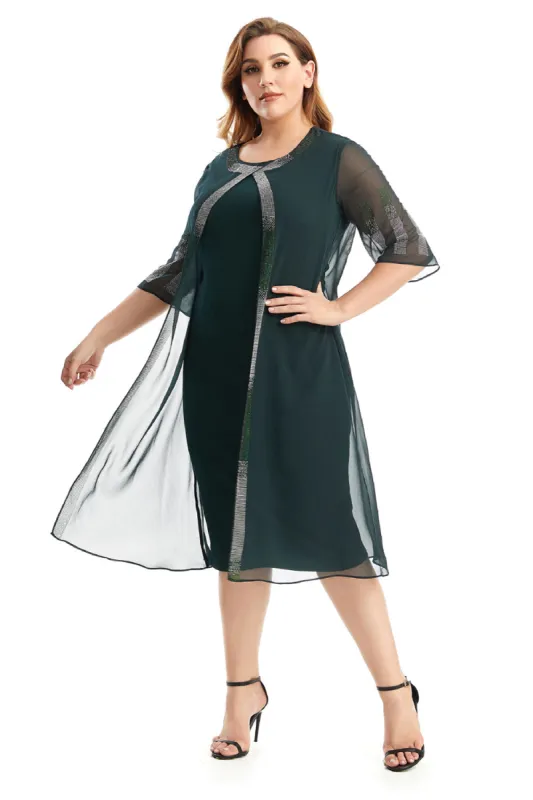 Plus Size Dark Green Mother Of The Bride Dress With Cape sold by Zapaka