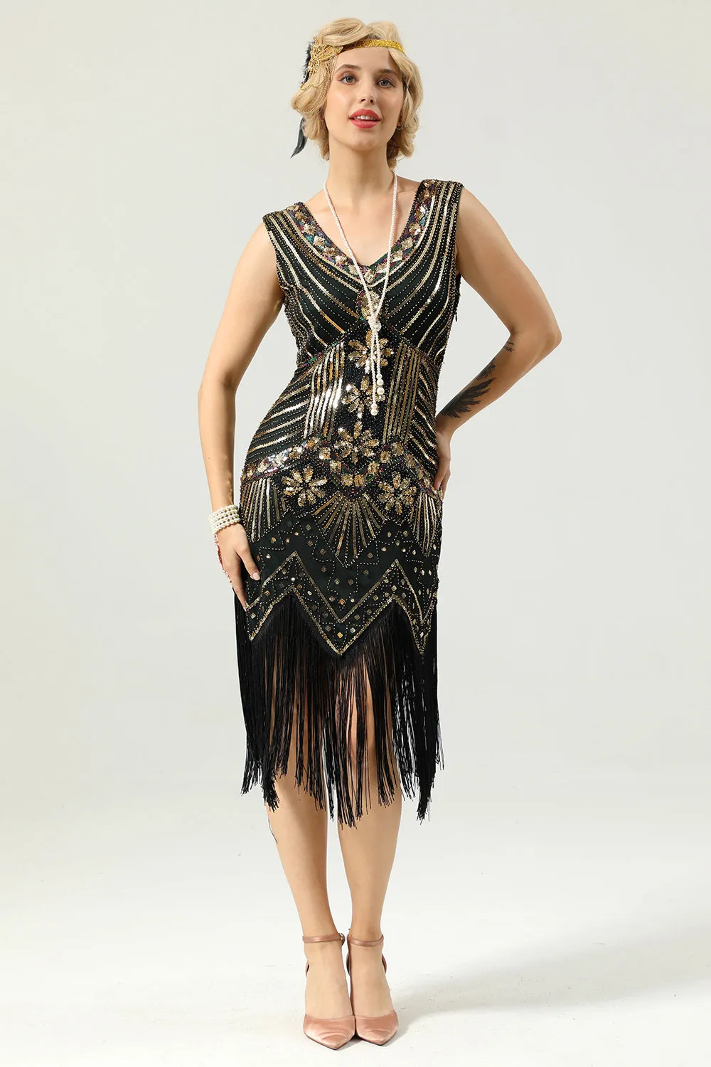 Black and Gold Sequin 1920s Dress sold by Zapaka