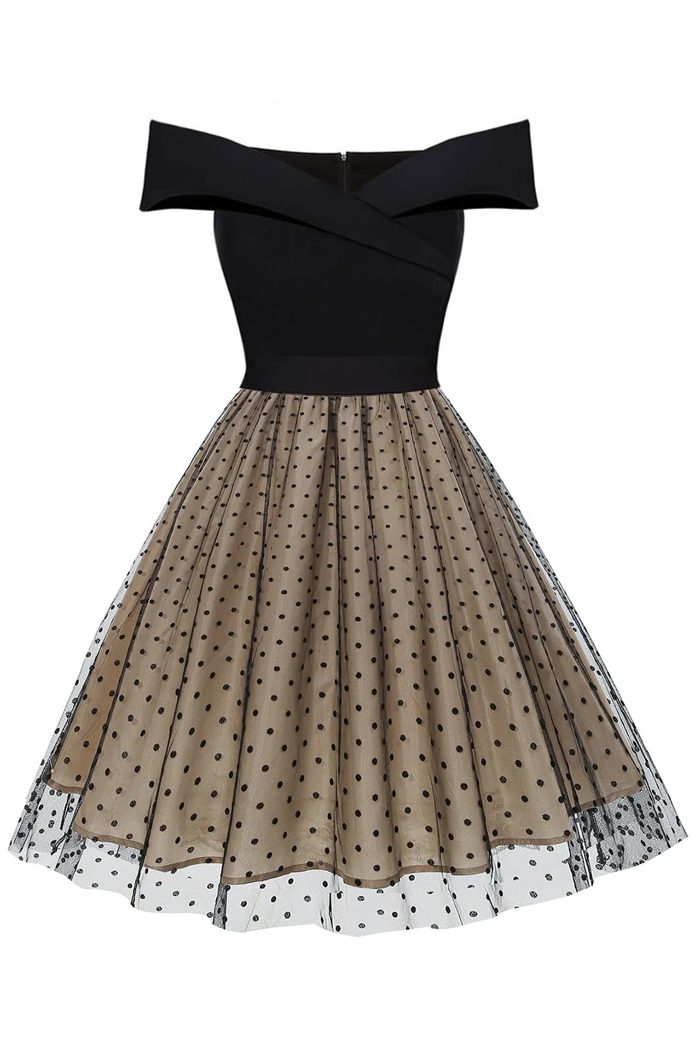 Black Off the Shoulder Polka Dots 1950s Dress sold by Zapaka