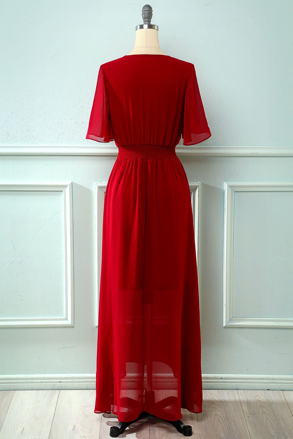 Red V Neck Buttons Summer Dress sold by Zapaka product image thumbnail 2