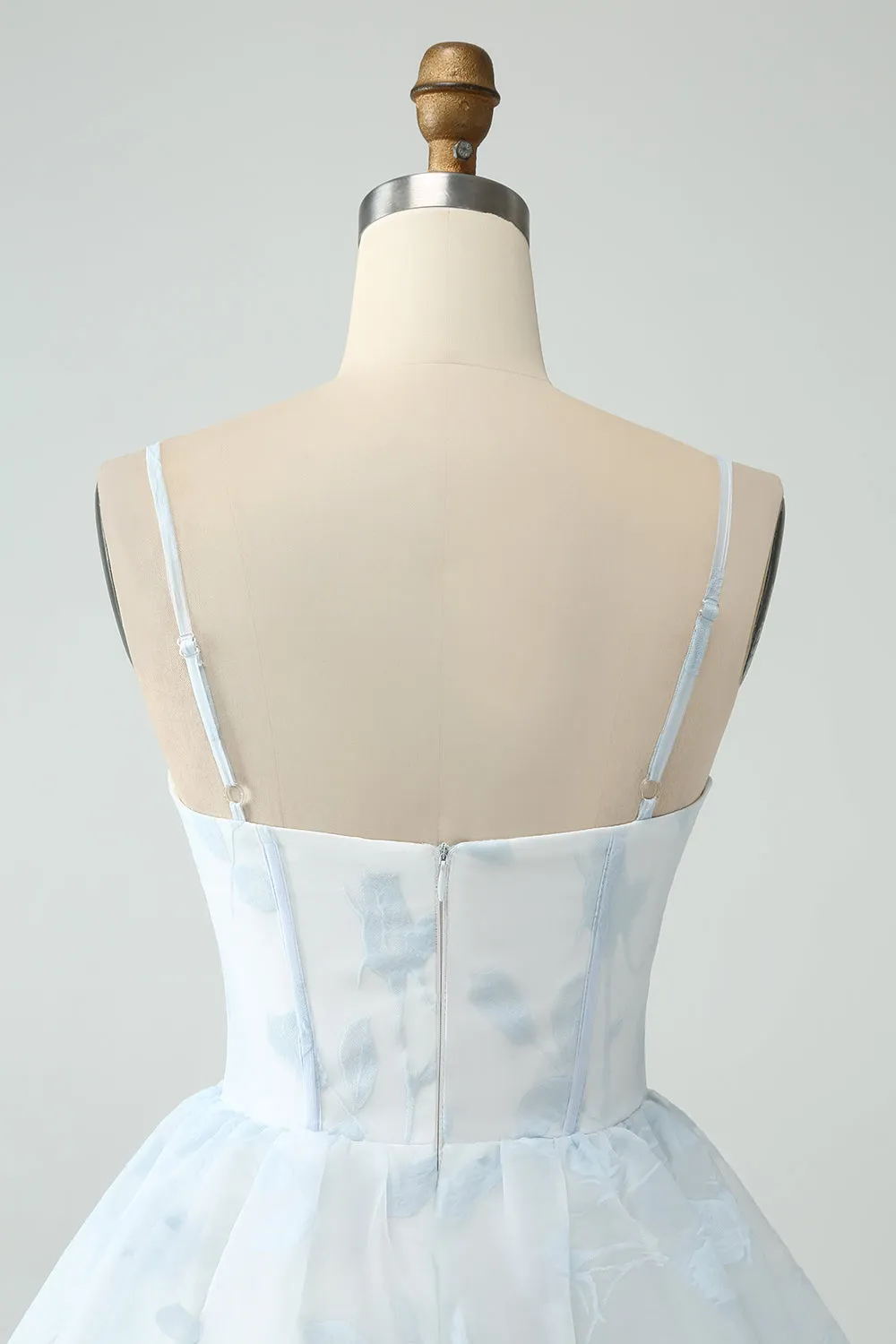 Light Blue A Line Tiered Corset Ruffled Bridesmaid Dress With Slit sold by Zapaka product image thumbnail 5