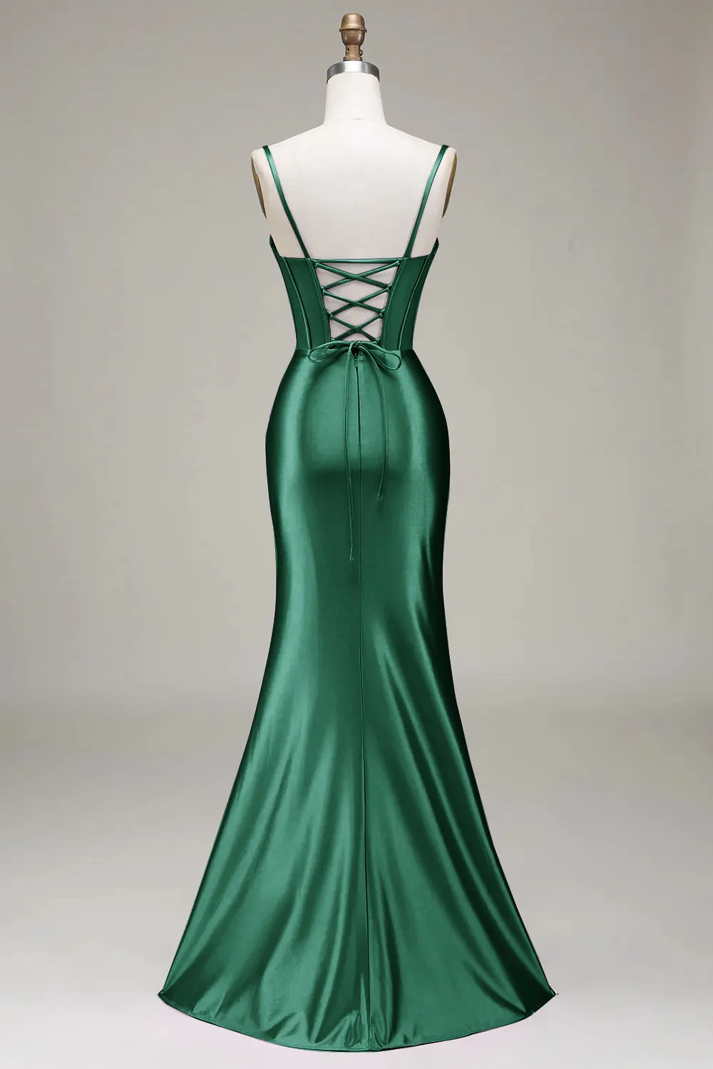 Dark Green Mermaid Spaghetti Straps Corset Prom Dress with Split Front sold by Zapaka product image thumbnail 2