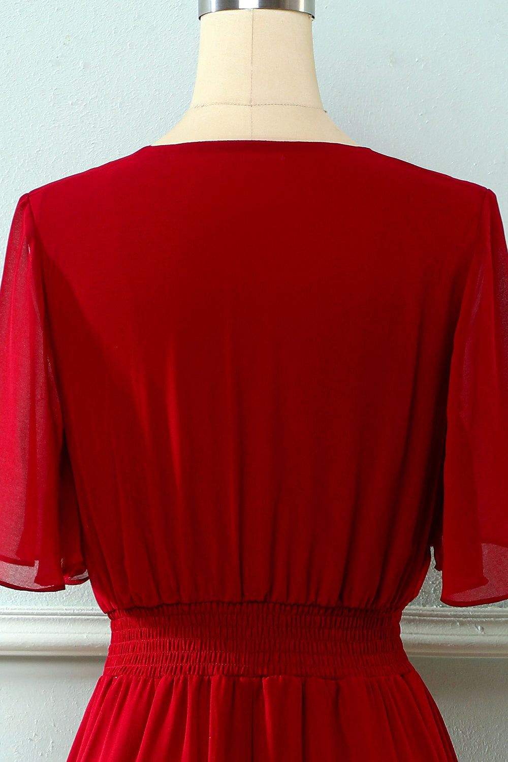 Red V Neck Buttons Summer Dress sold by Zapaka product image thumbnail 4