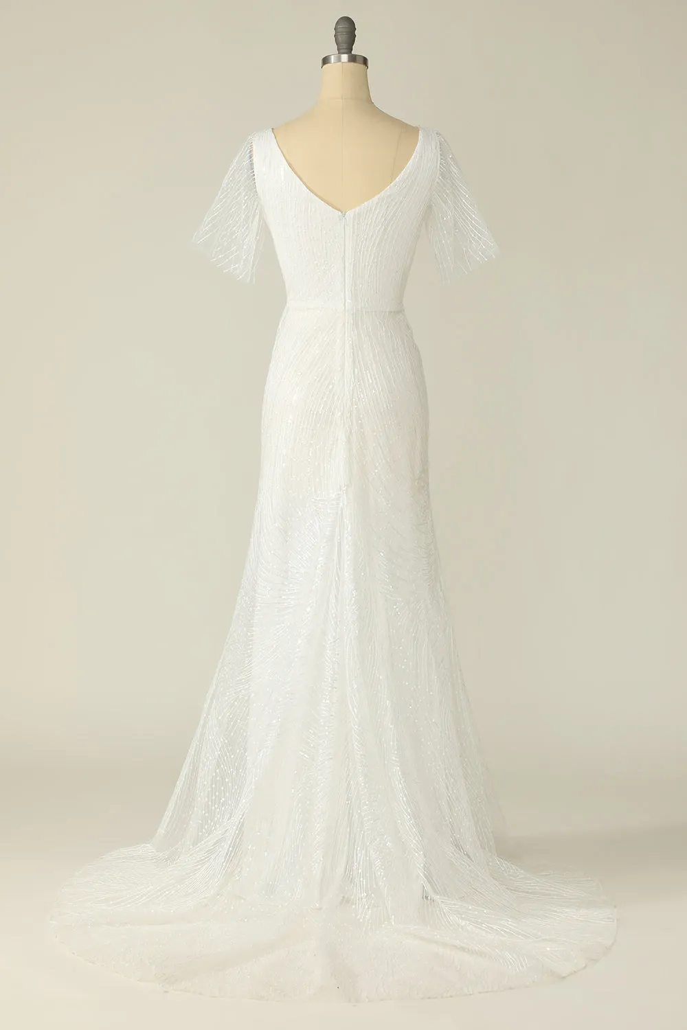 White V Neck Lace Wedding Dress sold by Zapaka product image thumbnail 2