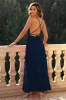 Deep V-Neck Backless Navy Formal Dress sold by Zapaka