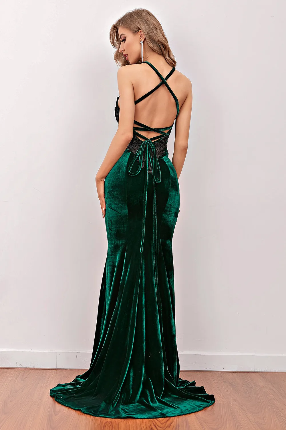 Dark Green Mermaid Velvet Long Evening Dress sold by Zapaka product image thumbnail 2