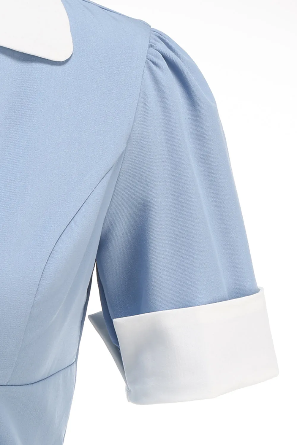 Blue A Line V-Neck 1950s Dress With Short Sleeves sold by Zapaka product image thumbnail 4