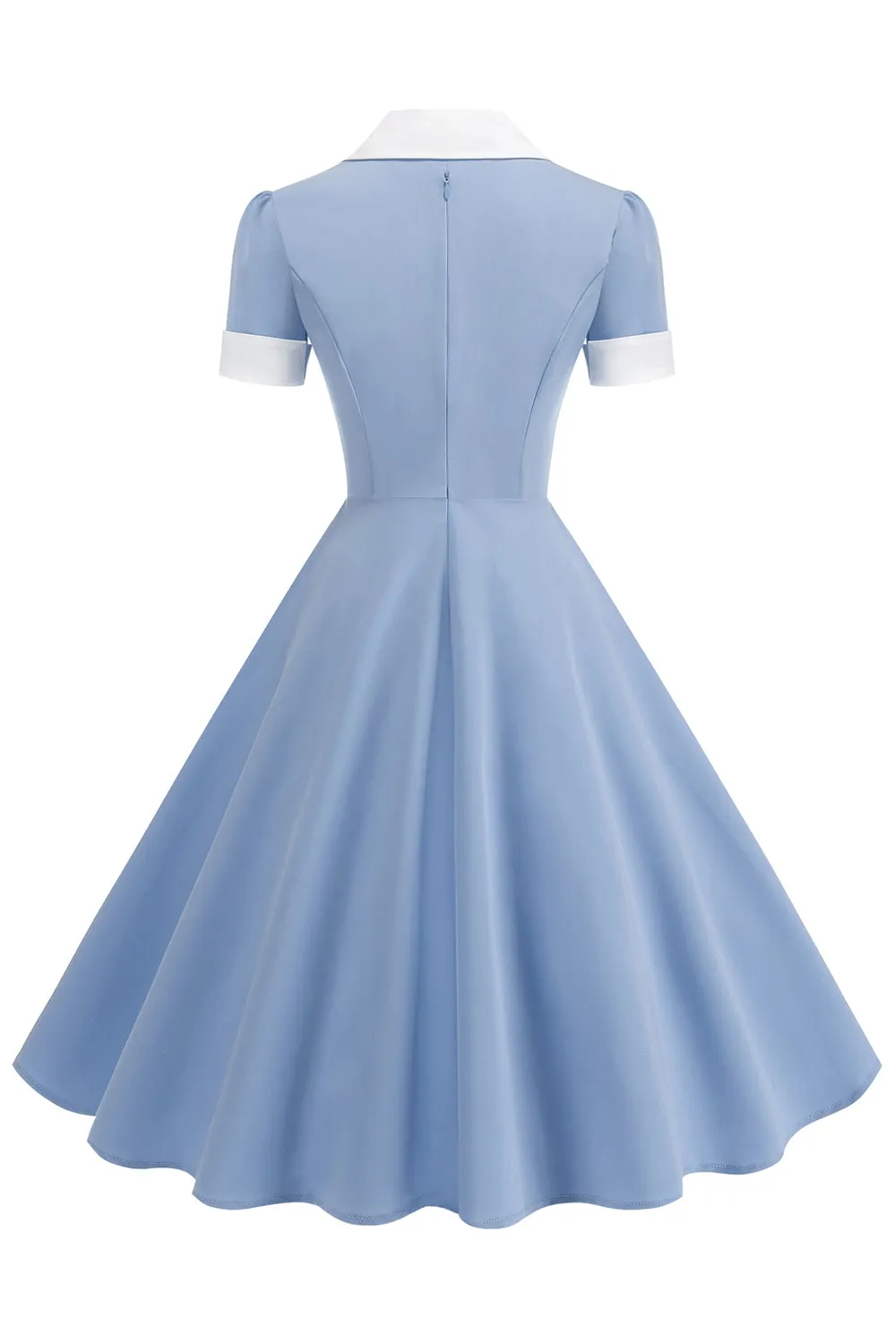 Blue A Line V-Neck 1950s Dress With Short Sleeves sold by Zapaka product image thumbnail 2