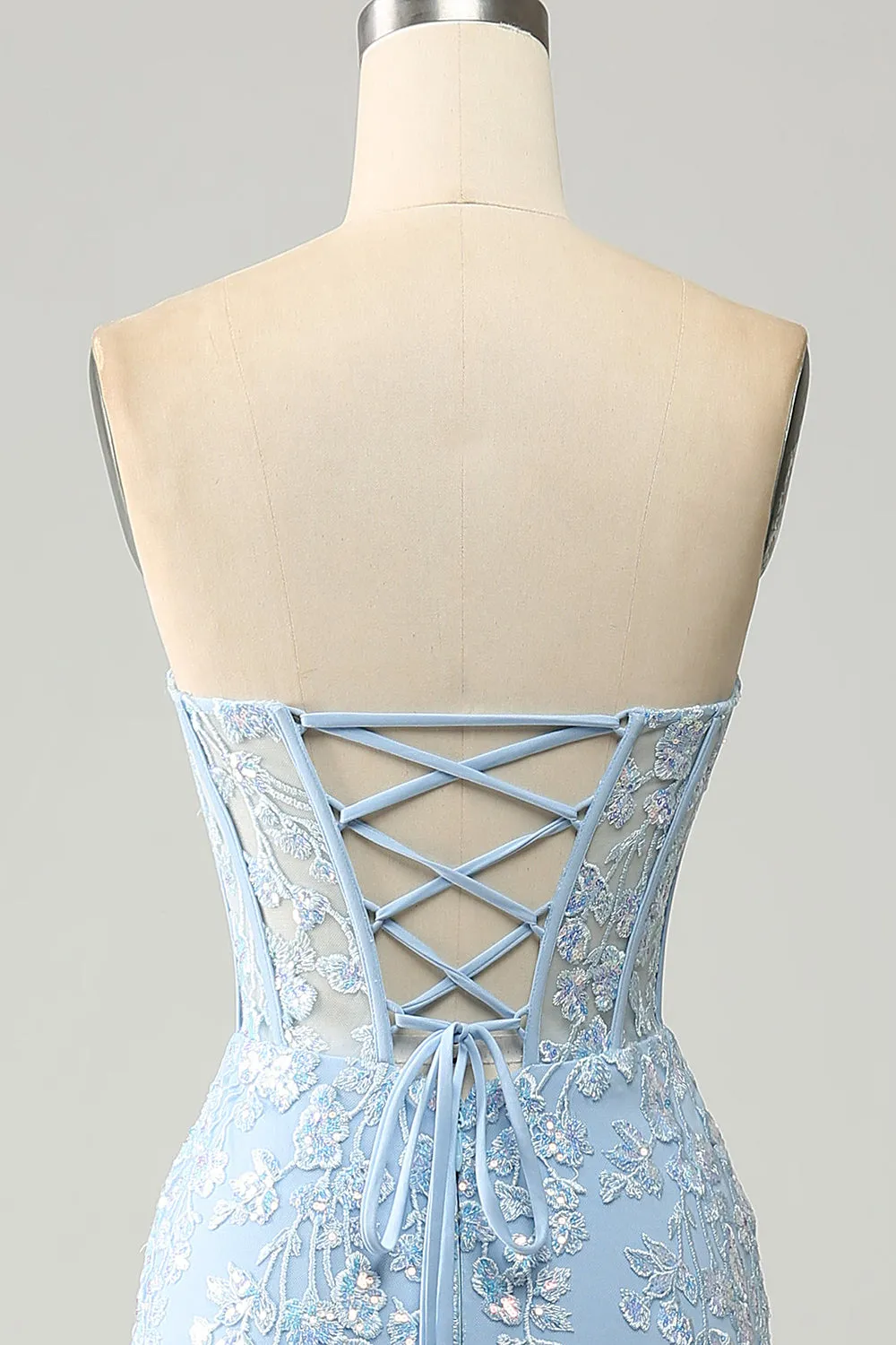 Light Blue Mermaid Sweetheart Corset Appliques Prom Dress With Side Slit sold by Zapaka product image thumbnail 5