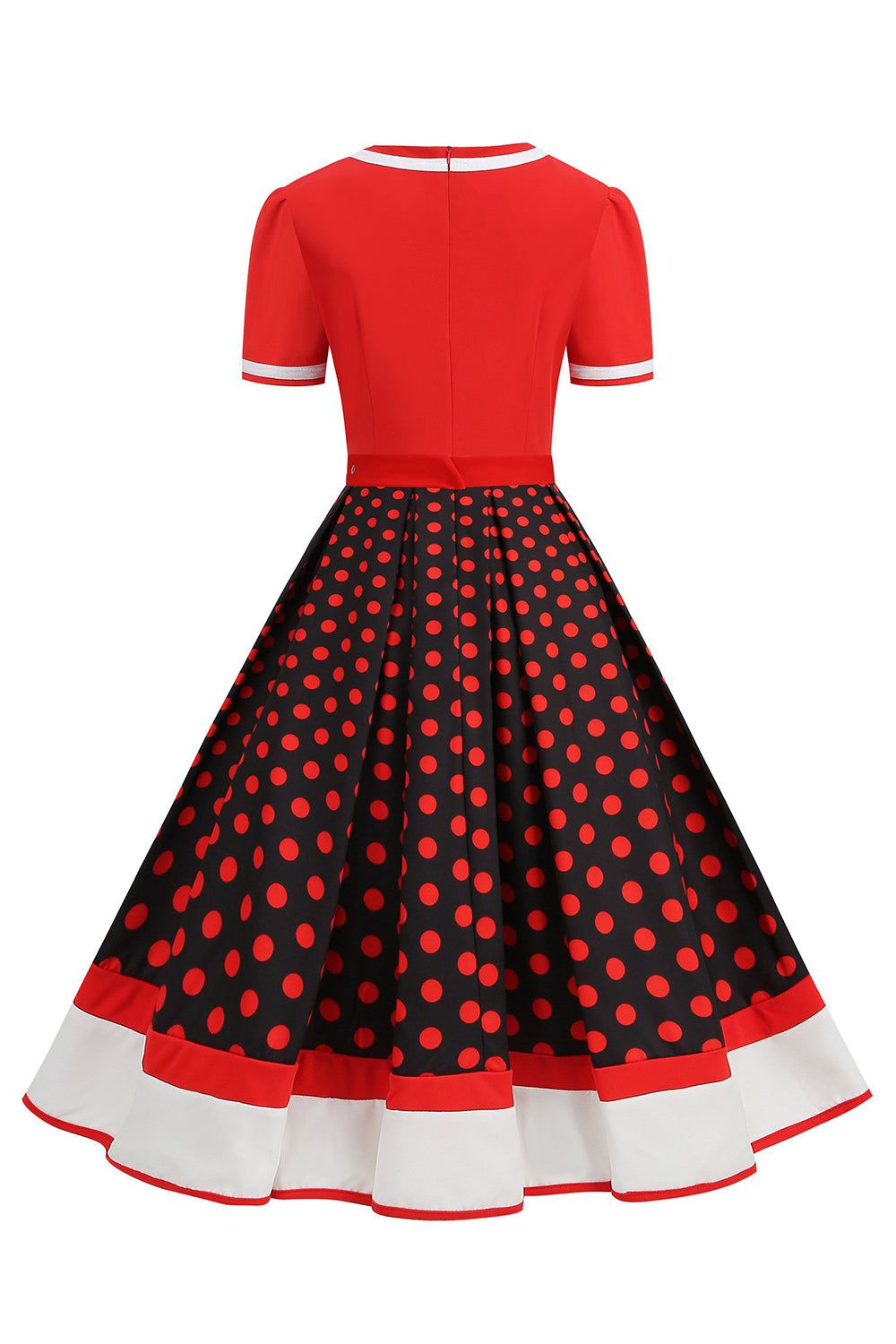 Black White Polka Dots V-Neck Vintage Dress With Belt sold by Zapaka product image thumbnail 14