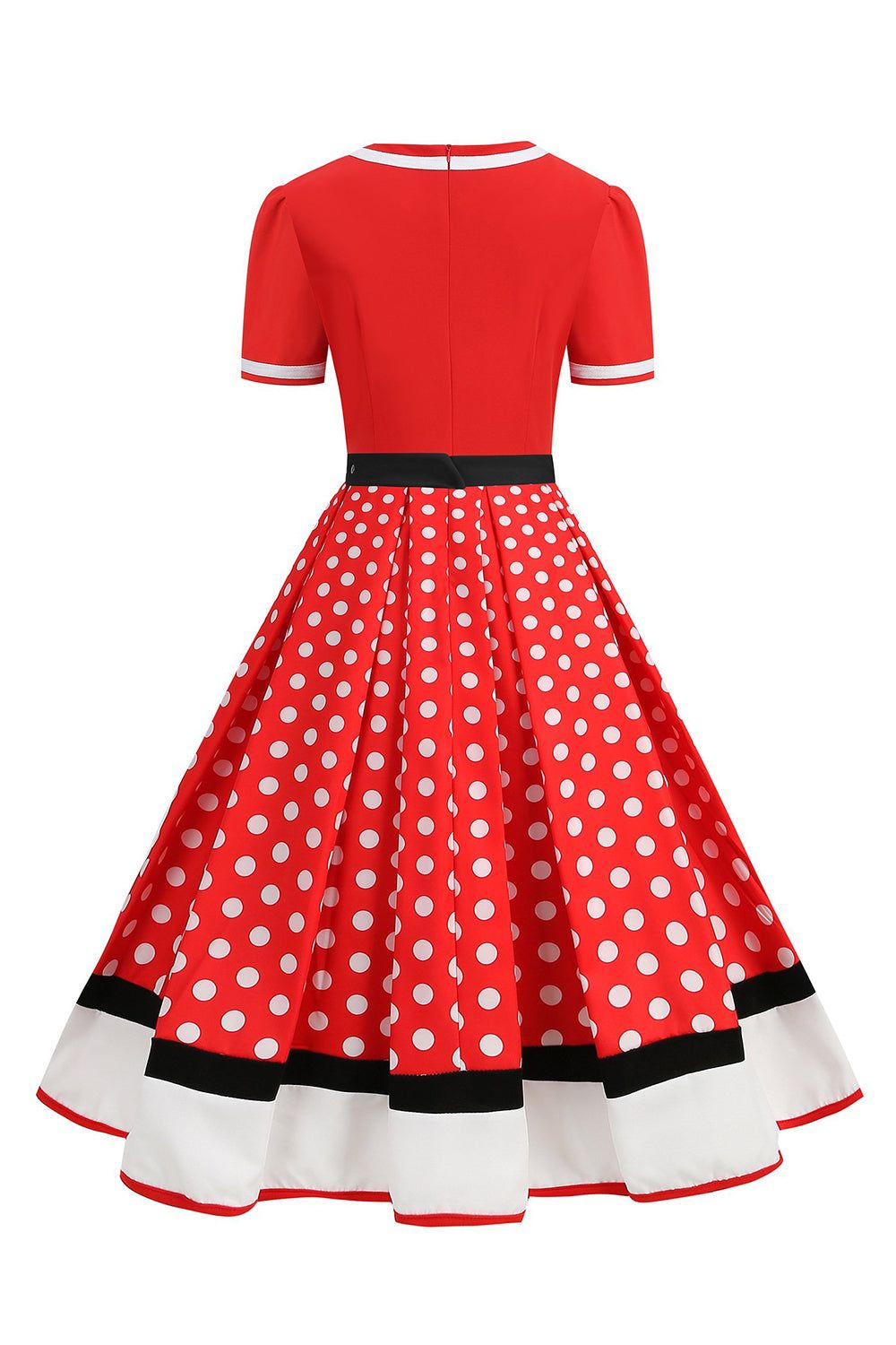 Black White Polka Dots V-Neck Vintage Dress With Belt sold by Zapaka product image thumbnail 11